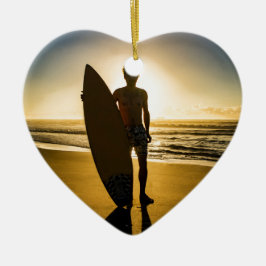 Surfer-Silhouette während des Sonnenaufgangs Keramik Ornament