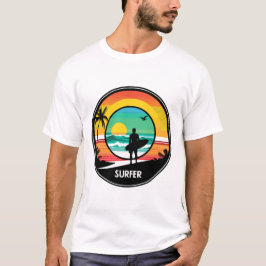 Surfer-Sonnenuntergangs-Strand Retro-Kreis-Illustr T-Shirt