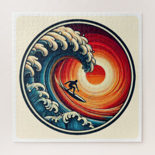 Surfer-Sonnenuntergangswellen-Puzzle Puzzle