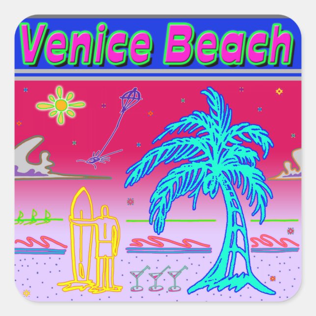 Surfer-Sticker "Venice Beach" Quadratischer Aufkleber (Vorderseite)