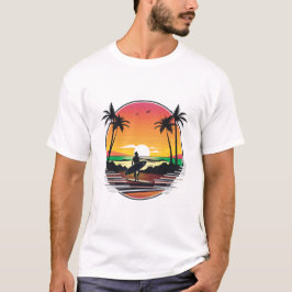 Surfer Strand Sonnenuntergang Retro Tropische Illu T-Shirt