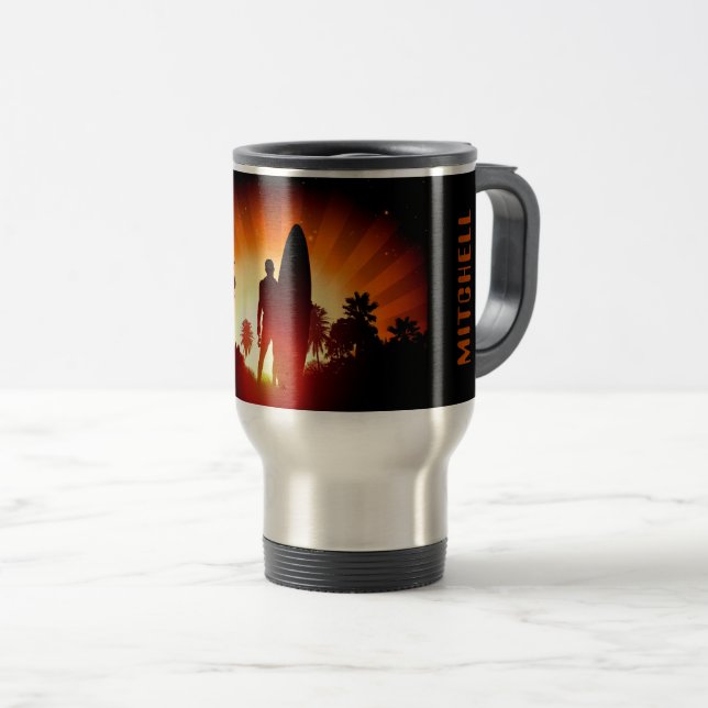 Surfer Sunset individuelle Name Tasse (VorderseiteRechts)