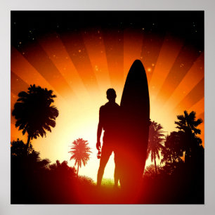 Surfer Sunset Poster