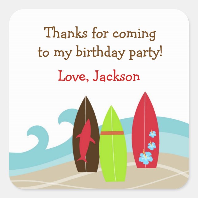 Surfer Surf Birthday Party favor stickers labels (Vorderseite)