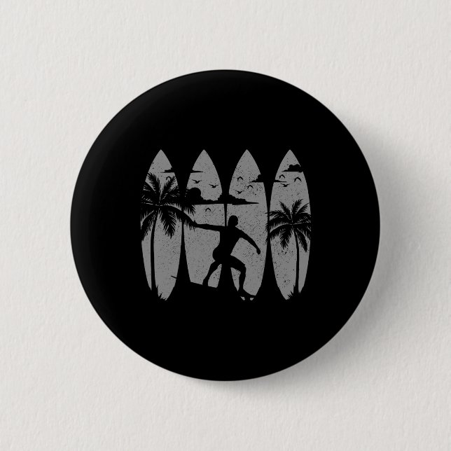 Surfer Surfboard Vintage Surfen Strand Sommer Surf Button (Vorderseite)