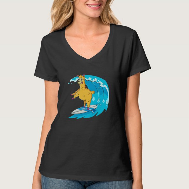 Surfer Surfboard Waves  Surfrider Surfing Llama T-Shirt (Vorderseite)