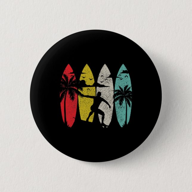 Surfer Surfbrett Vintage Surfen Strand Sommer Surf Button (Vorderseite)