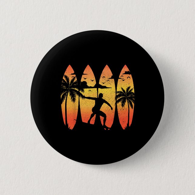 Surfer Surfbrett Vintage Surfen Strand Sommer Surf Button (Vorderseite)