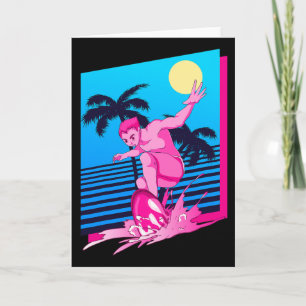 Surfer Synthwave Sonnenuntergang Palmen Surfen 80e Karte