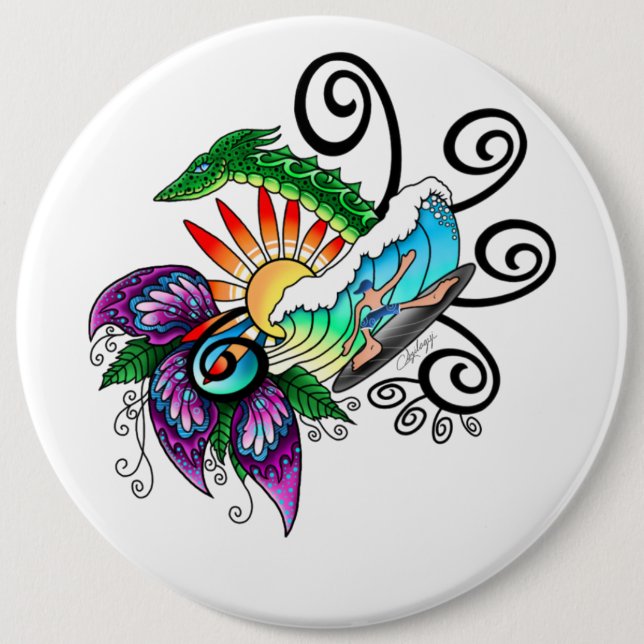Surfer-Typ Cartoon Button (Vorderseite)