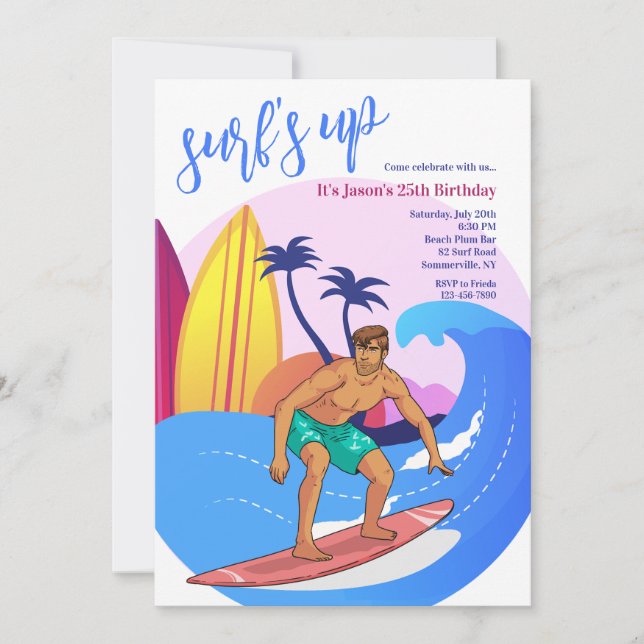 Surfer-Typ Einladung (Vorderseite)