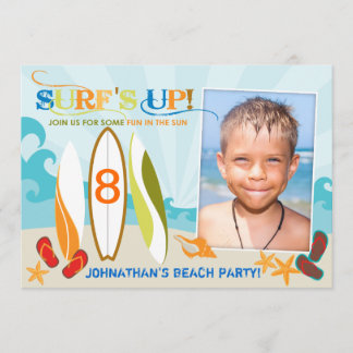Surfer-Typ-und Brandungs-Brett-Strand-Geburtstag Einladung