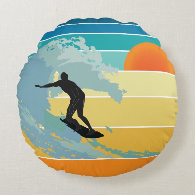 Surfer Typ Vintag Sunset Rundes Kissen (Vorderseite)