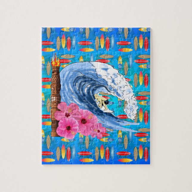 Surfer und Tiki Statue Puzzle (Vertikal)
