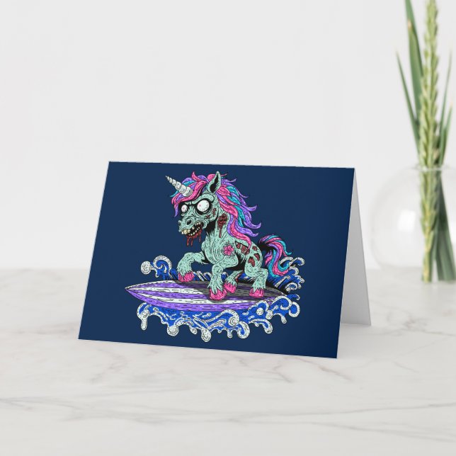 Surfer Unicorn Zombie Karte (Vorderseite)