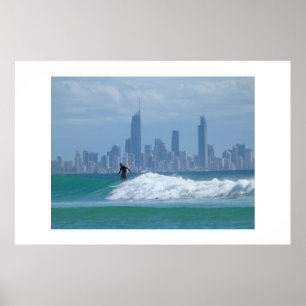 Surfer vor den Wolkenkratzern Poster