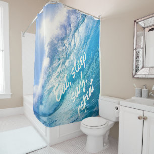 Surfer Wave Ocean Blue White Eat Sleep Surf Wieder Duschvorhang