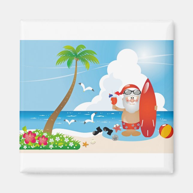 Surfer Weihnachtsmann Magnet (Vorne)