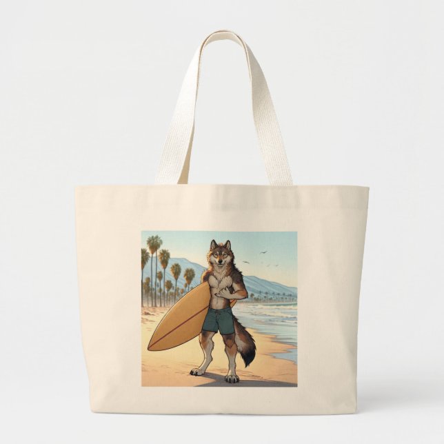 Surfer Wolf   Jumbo Stoffbeutel (Vorne)