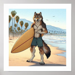 Surfer Wolf   Poster