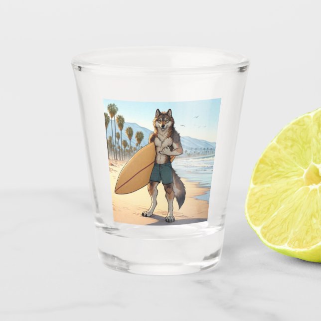 Surfer Wolf  Schnapsglas (Vorderseite)