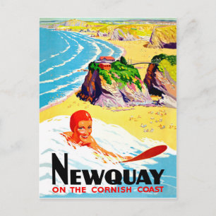 Surferin am Strand von Newquay, Cornwall, Vintage Postkarte