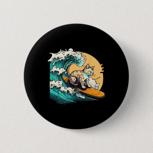 Surferkatze, Katze auf Surfboard, Katze reitet Wel Button