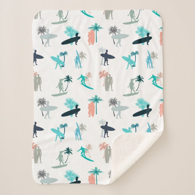 Surfers and Palm Trees Pattern Sherpadecke (Vorderseite)