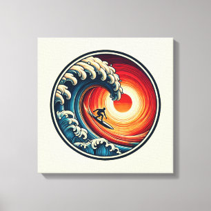 Surfers Sonnenuntergangs-Welle Leinwanddruck
