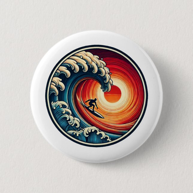 Surfer's Sunset Wave Button (Vorderseite)