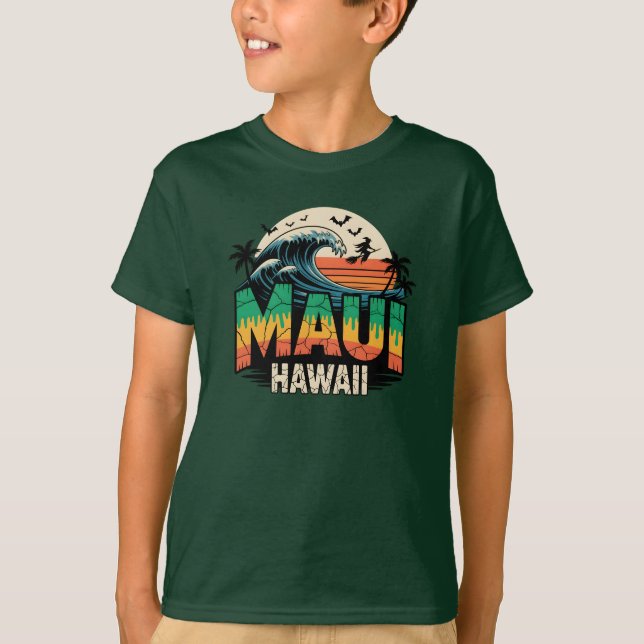 Surfhexe auf Broom Maui Hawaii Halloween T-Shirt (Vorderseite)