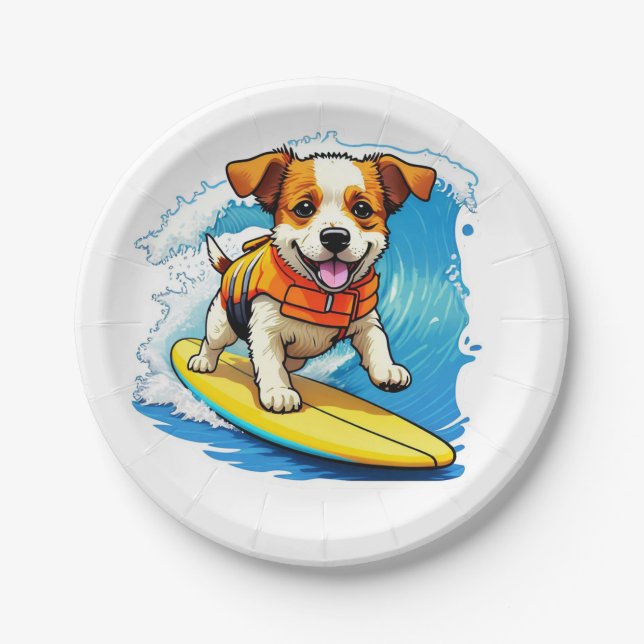 Surfhund Pappteller (Vorderseite)