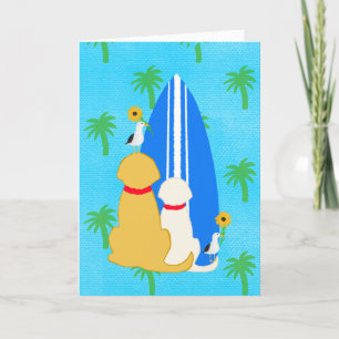Surfhunde mit Möwen und Blumen Karte
