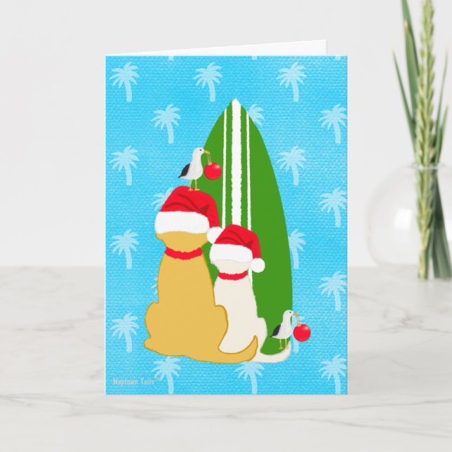 Surfhunde mit Seagulls Weihnachtskarte Dankeskarte (Vorderseite)