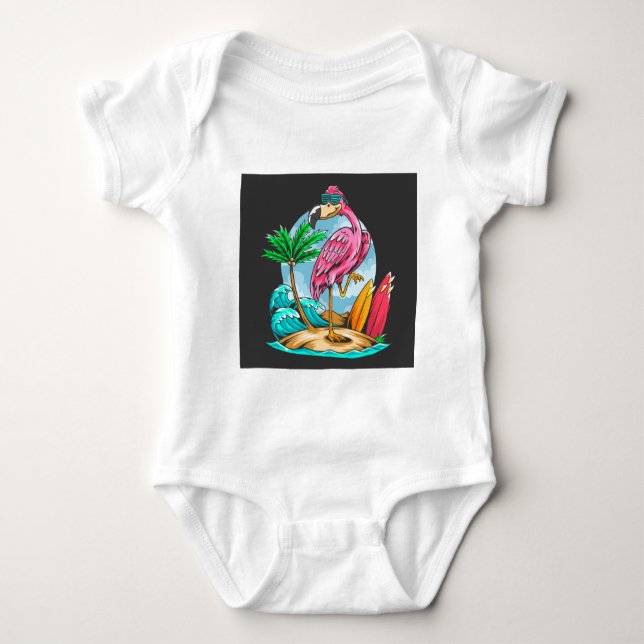 Surfin Flamingo! Baby Bodysuit Baby Strampler (Vorderseite)