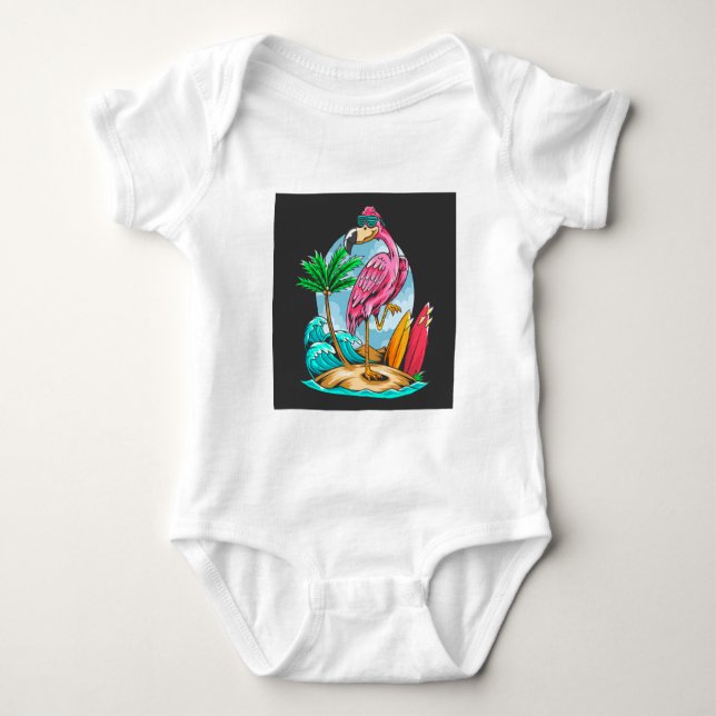 Surfin Flamingo! Baby Bodysuit Strampler (Vorderseite)