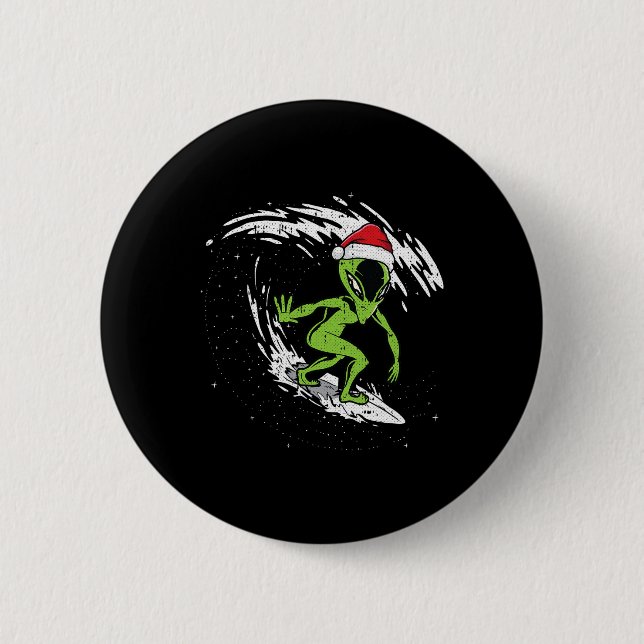 Surfing Alien Weihnachten im Juli Strand Sommerfer Button (Vorderseite)