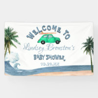 Surfing Car Coconut Tree Blue Beach Baby Dusche