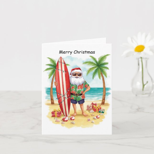 Surfing Christmas in July with SANTA CLAUS   Karte (Kleine Pflanze)