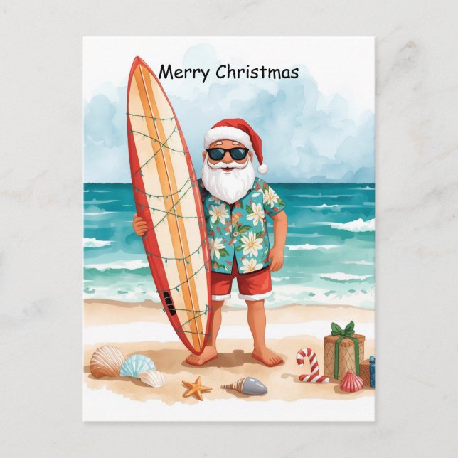 Surfing Christmas in July with SANTA CLAUS   Postkarte (Vorderseite)