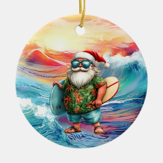 Surfing Christmas with Santa Claus surfer  Keramik Ornament (Vorne)