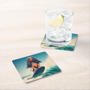 Surfing Dackel Drink Coasters Rechteckiger Pappuntersetzer