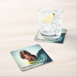 Surfing Dackel Drink Coasters Rechteckiger Pappuntersetzer
