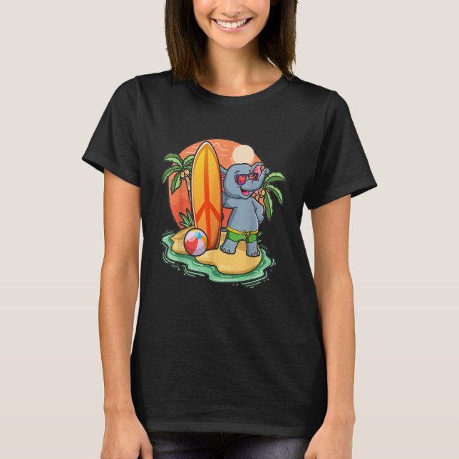 Surfing Elephant  Beach Vacation Animal Graphic T-Shirt (Vorderseite)