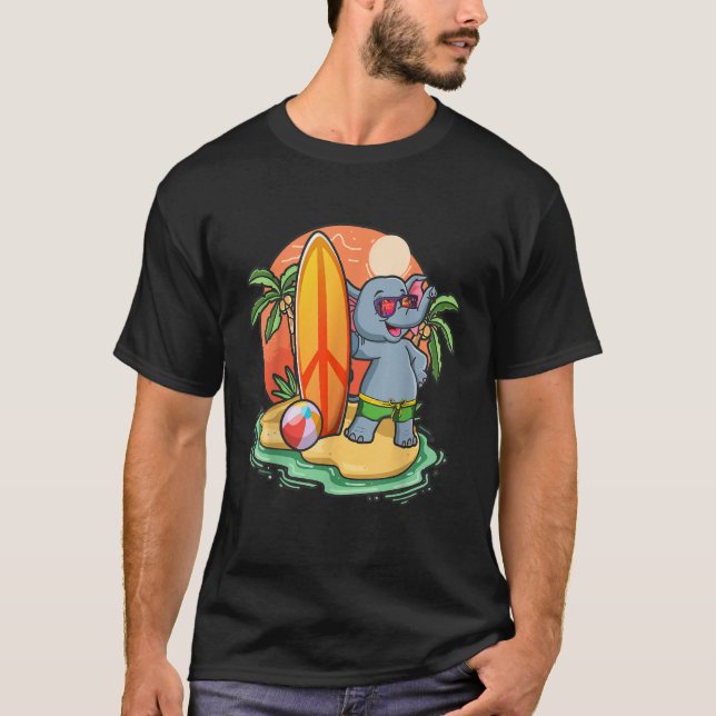 Surfing Elephant  Beach Vacation Animal Graphic T-Shirt (Vorderseite)