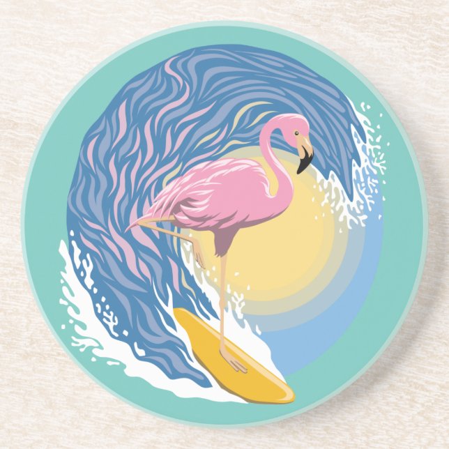 Surfing Flamingo Grafik Illustration Getränkeuntersetzer (Vorne)