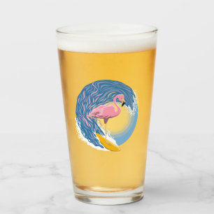 Surfing Flamingo Grafik Illustration Glas