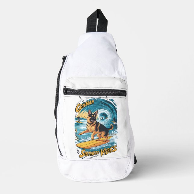 Surfing German Shepherd Crossbody Bag (Vorderseite)