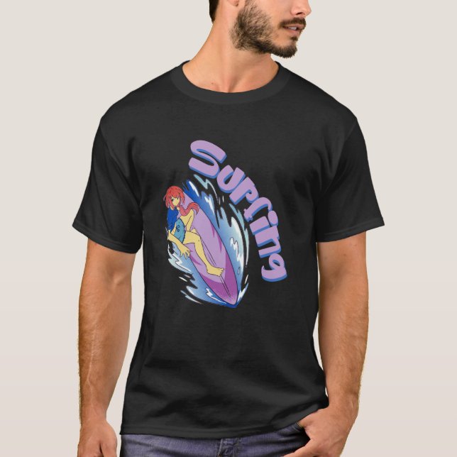 Surfing Girl Ocean Waves Surfboard Surfer T-Shirt (Vorderseite)