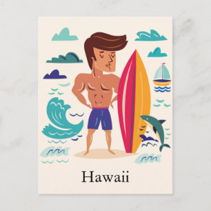 Surfing Hawaii Individuelle Name Postkarte